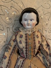 20 Antique Alice Hair China Head Doll Original Body Civil War Style Dress AS IS