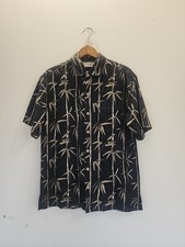 Caribbean Pure Silk Hawaiian Shirt Mens Large Black 100% Silk All Over Print