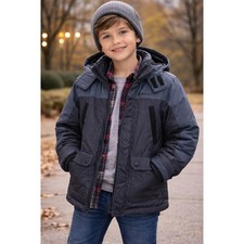 Free Country Winter Jacket Boys 8 Gray Fleece Lined Cold Weather Utility Puffer