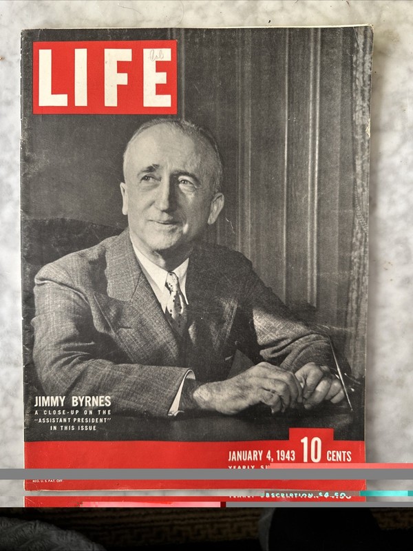 LIFE Magazine January 4 1943 Jimmy Byrnes WWII “Assistant President” Cover