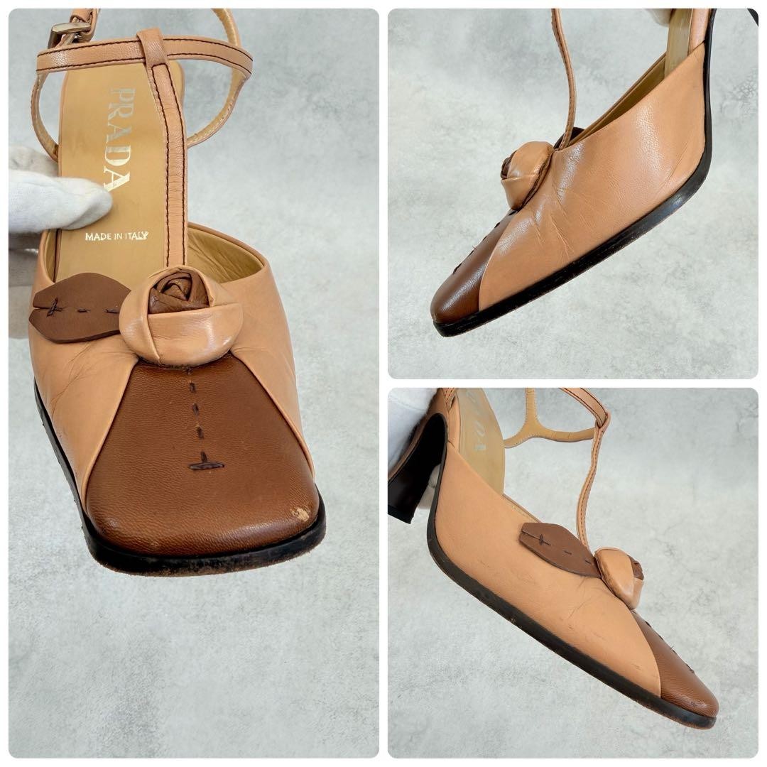 PRADA Women's Rose Detail Pumps Size:36.5/JP:23.5 Leather Beige 135137K Authen thumbnail 12