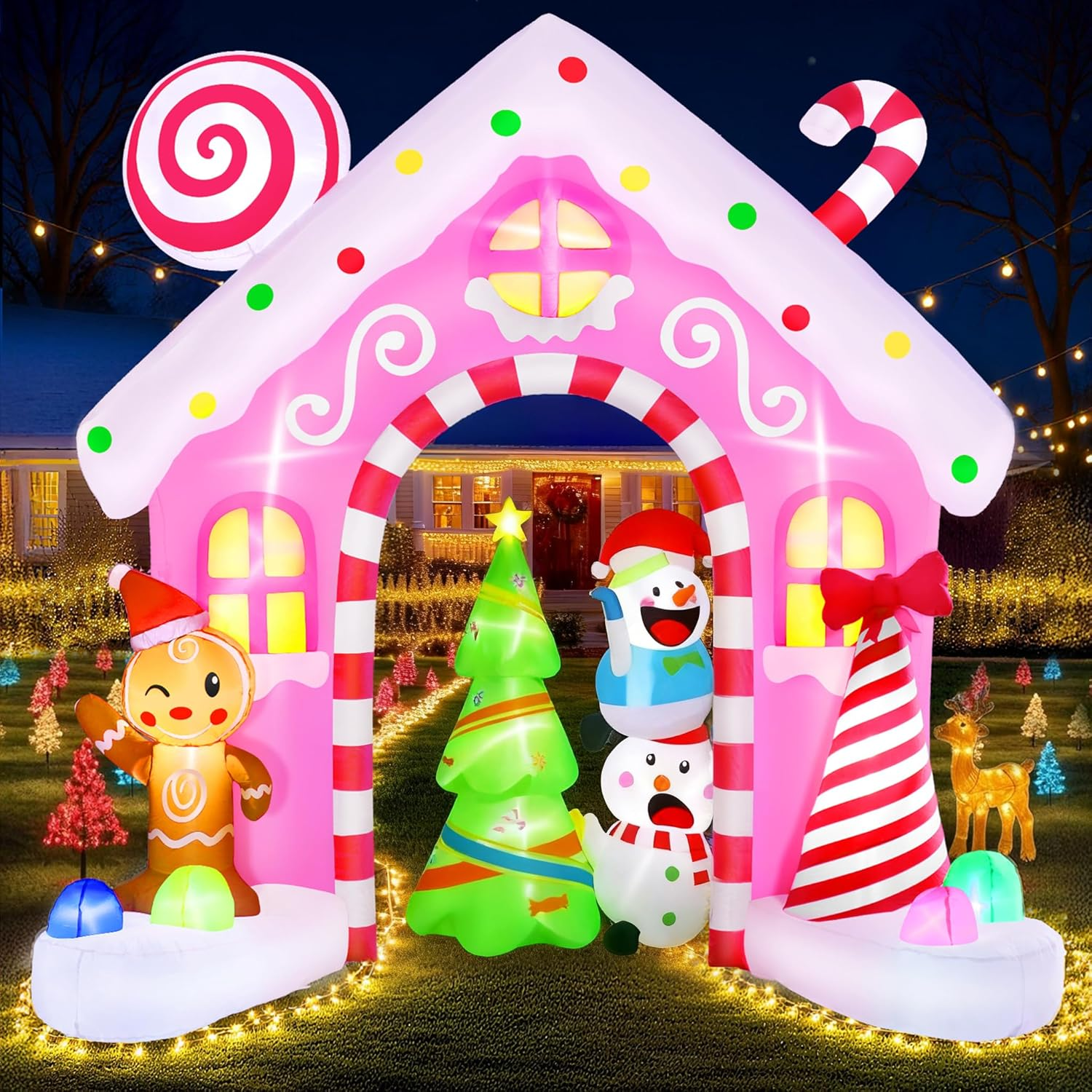10FT Christmas Inflatable Gingerbread House Arch 2025 NEW LED Outdoor Decoration