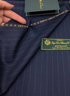 LORO PIANA Gestreifter Anzugstoff Dunkelblau Super 150er Wolle ''Australis'' 3,50m