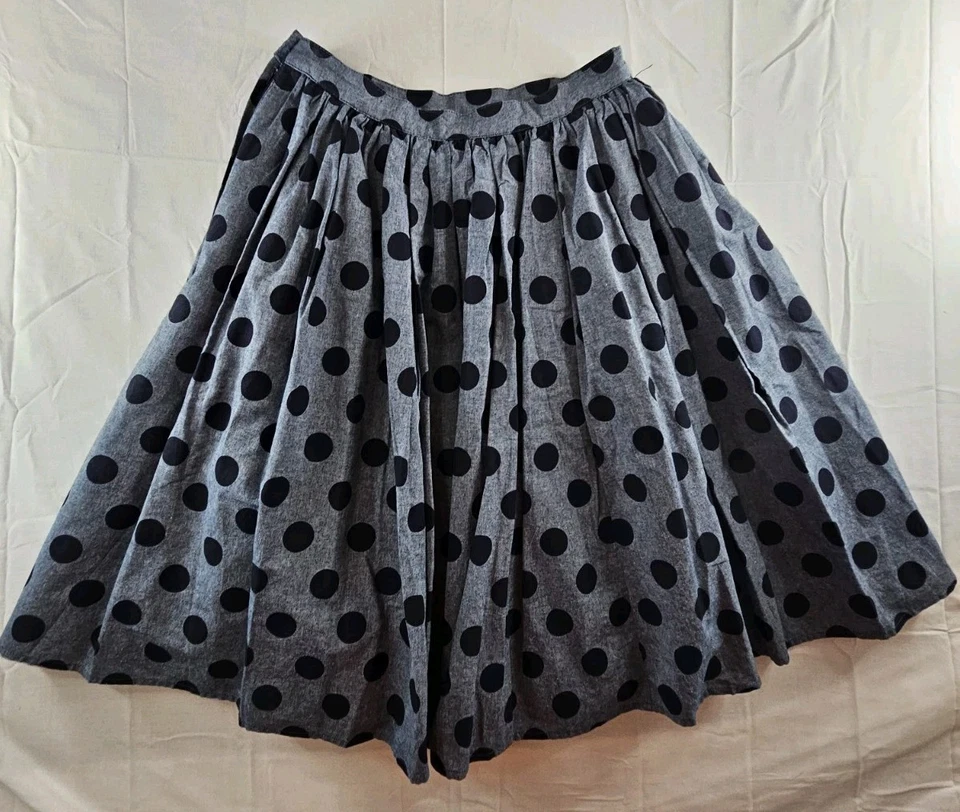 Falda ModCloth Para Mujer Talla Mediana Azul Polkadot Línea A Columpio Acampanada M Retro Foto 2 de 4