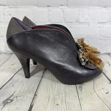 Poetic License Peep Toe Booties 7.5 Beaded Feather Embellished Artsy Boho Shoes