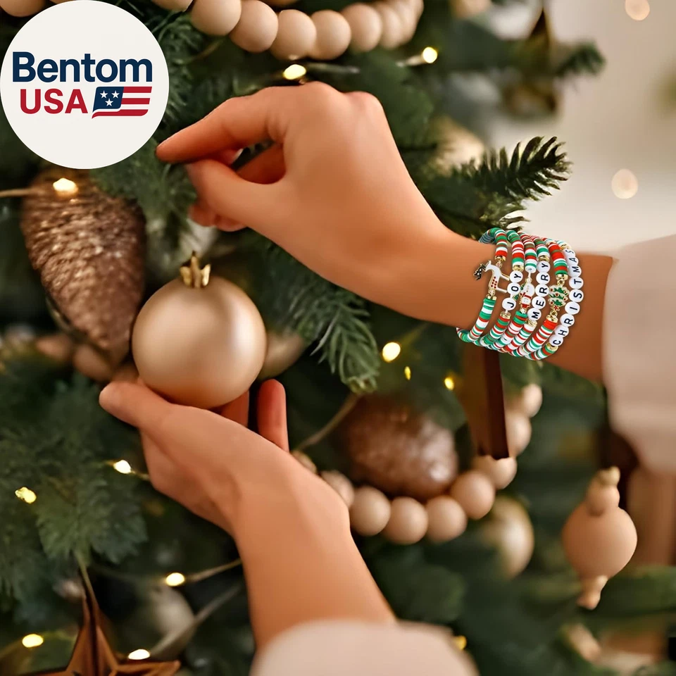 Paquete de 6 pulseras de Navidad: pilas estilo caramelo alegre y feliz para mujeres y adolescentes - P Foto 4 de 4