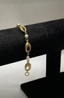 9K Yellow Gold Freshwater Pearl Matte Textured Crescent Link Bracelet 7" 5.08g
