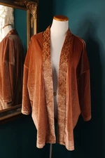 NWT World Market Vivian Terracotta Velvet Embroidered Kimono Boho Burnt Orange