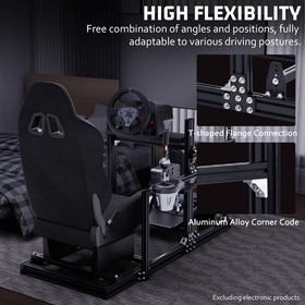 Hottoby 3060 Aluminum Racing Sim Cockpit Stand With Black Seat TV Stand Logitech