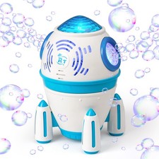 Rocket Bubble Machine for Kids, Auto Rotating Bubble Maker, 2 Outlets, Leakproof