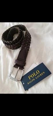 Polo Ralph Lauren Ceinture tressée cuir marron taille L boucle argentée - Photo 1/4