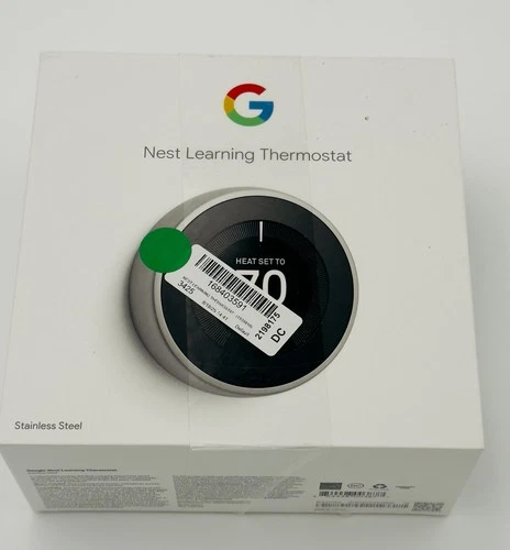 Google Nest 3rd Generation Learning Thermostat T3007ES Stainless Steel - New