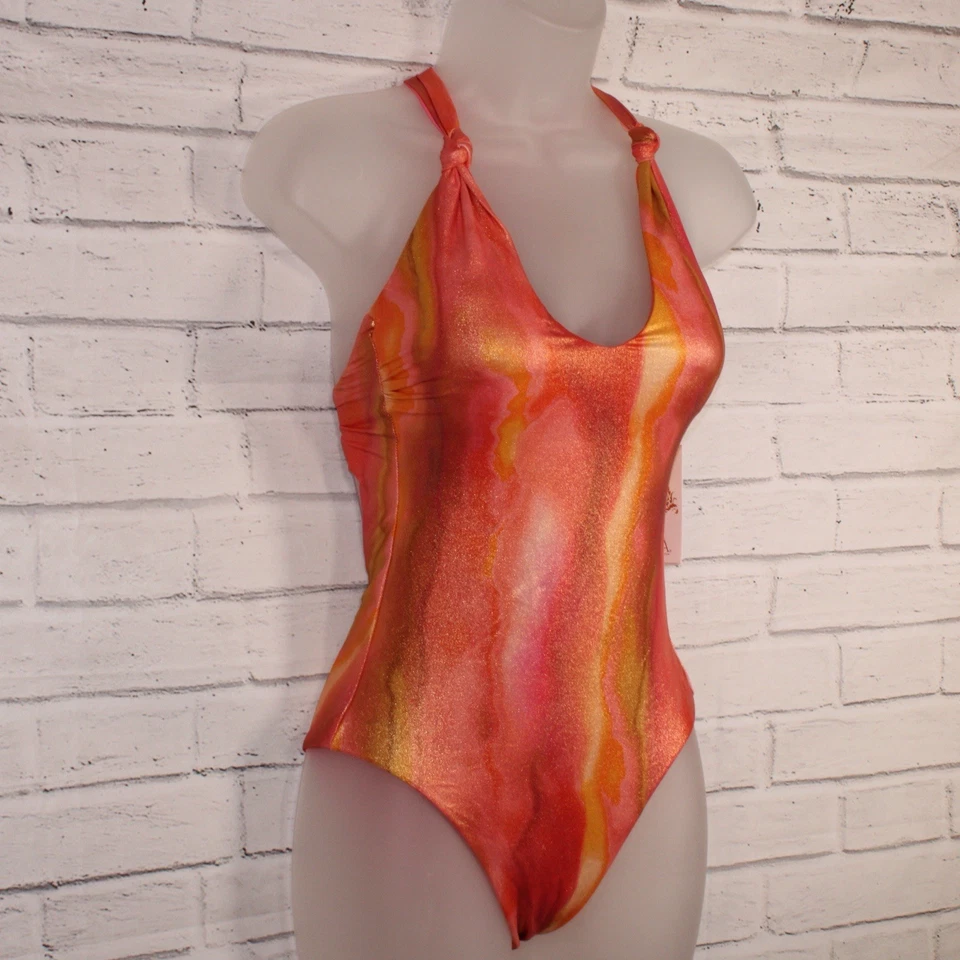 Traje de baño para mujer Becca metálico de una pieza naranja talla pequeña nuevo con etiquetas $148 Foto 3 de 4