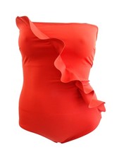 Evarae Women's Pavana Ruffle Bandeau One Piece Swimsuit 12, Poppy Red 