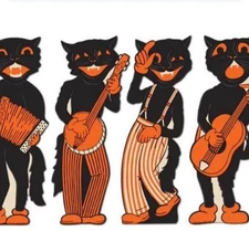Vintage 1941 Halloween Cat Band Cutouts Reproduction 17 in