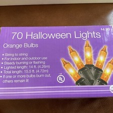 Halloween 70 Orange Bulbs String Lights Lighted Length 15.5 ft NIB