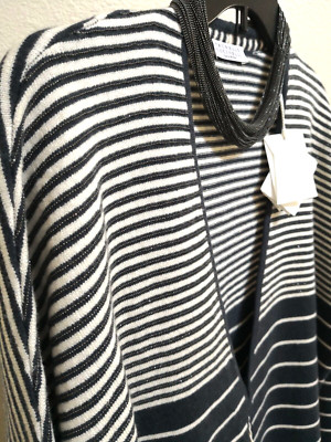 New Brunello Cucinelli $2895 L IT/fit 8-14US 58 Monili Chains Striped Cardigan
