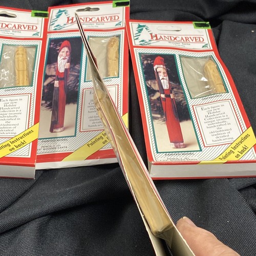 Vintage NOS RTP Matita Babbo Natale in legno intagliato a mano Natale 4-3/4 alta set di -4 - Foto 4 di 8