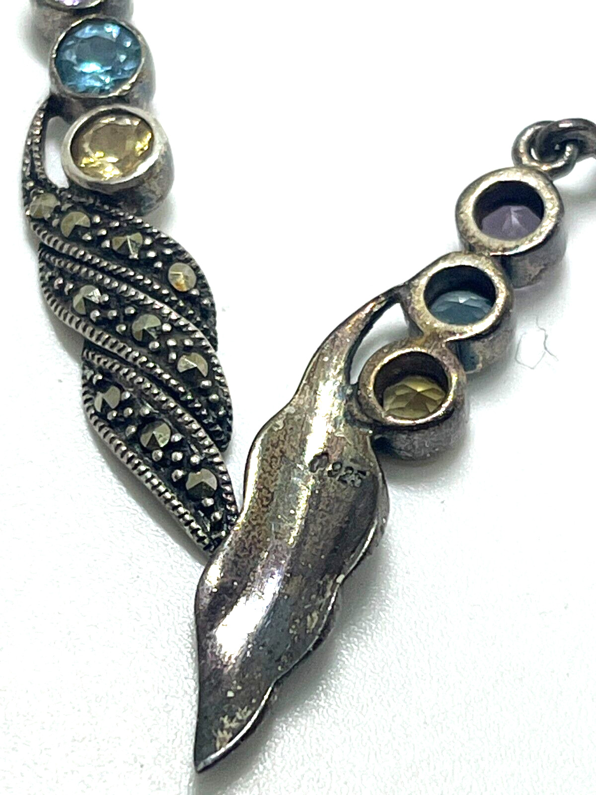 Sterling Silver Multi Colored Gemstone & Marcasit… - image 3