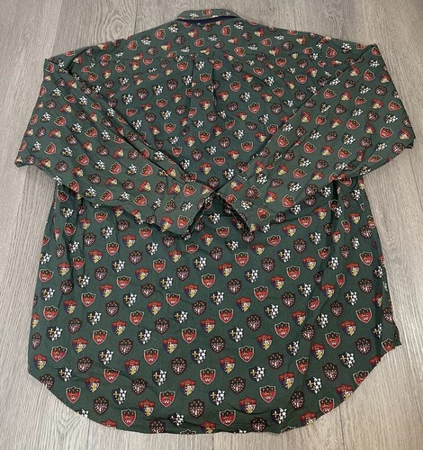 Vintage Tommy Hilfiger Button Down Shirt Mens M Green Crest All Over Print - Picture 5 of 6