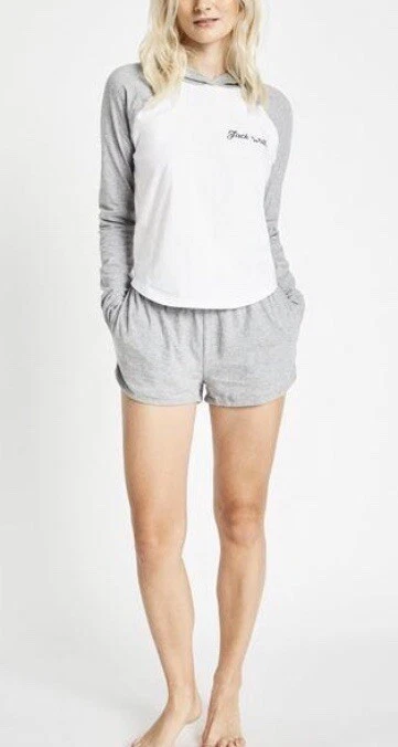 Jack Wills Women s Tee And Lounge Shorts Nightwear Set In Grey White
