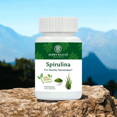 Herb's Wealth Spirulina Capsule, 500mg, 120 Cap, Natural Energy & Immune Support