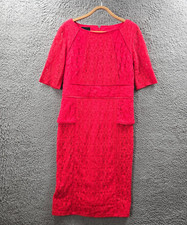 Queenspark Women Pencil Dress Size 14 Red Lace Short Sleeve Knee Length