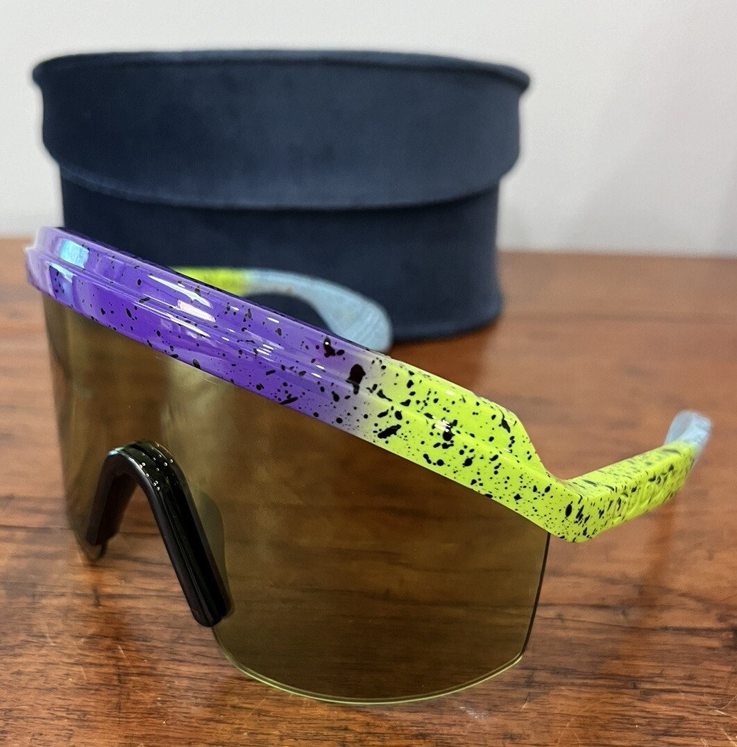 Authentic Gucci GG1477S Shield Violet Shaded Blue/Neon Yellow