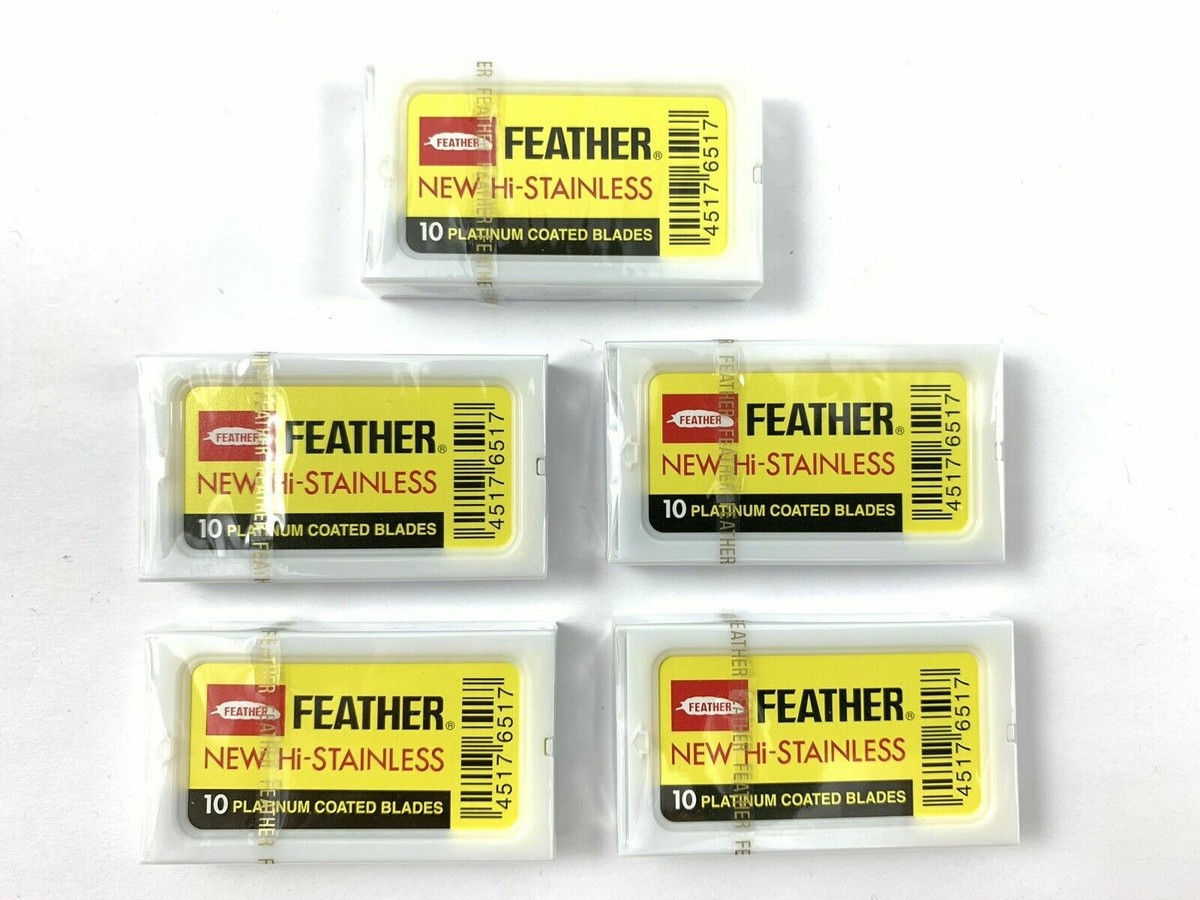 50 FEATHER Hi-Stainless Platinum Double Edge Safety Razor Blades 5