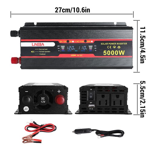 Grande 5000W Inverter Auto Display LED DC 12V 24V a AC 110V Convertitore Solare Camper - Foto 23 di 45
