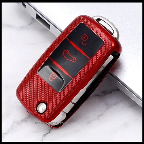Carbon Fibre Key Cover for VW Seat Skoda Case Remote Fob 3 Button Flip t57cf* - Bild 8 von 14