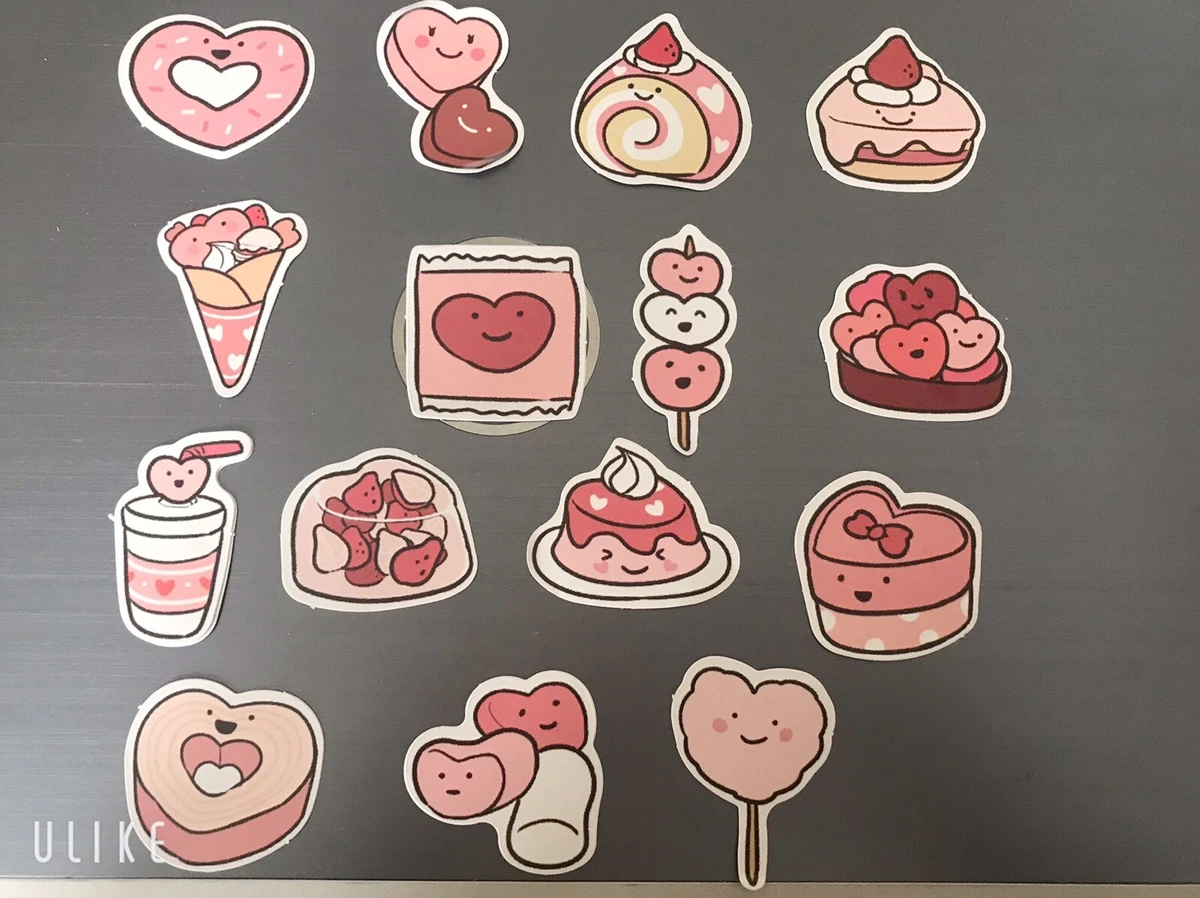 Kawaii Stickers Cute Love Heart, Food Drink Pink Korean Stationary Planner