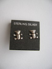 Sterling Silver Small Teddy Bear Stud Earrings New Old Stock