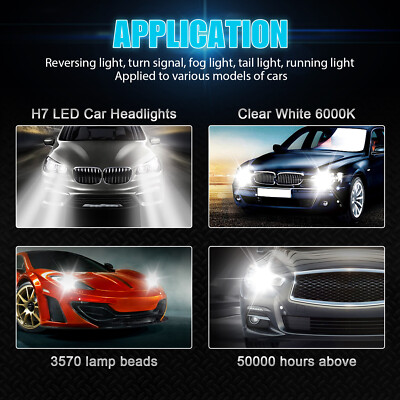 2x Super Brght H7 LED Headlght Kt Hgh Low Beam Bulbs 3600000LM 2x Super Brght H7 LED Headlght Kt Hgh Low Beam Bulbs 3600000LM