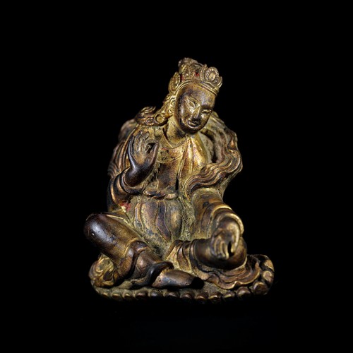 Tibet antike vergoldete Bronze Guanyin Bodhisattva Buddha Statue Avalokitesvara 3,0 Zoll - Bild 1 von 7