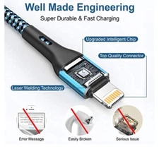 Braided Charger Cord for Apple iPhone 14 13 Pro Max 12 11 XR 8 7 Charging Cable