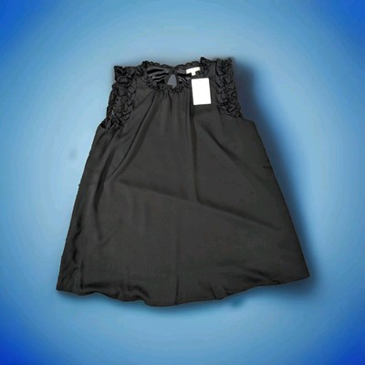 NEW Ruffle Blouse Black Sleeveless Women's Medium Key Hole Back SNAG 