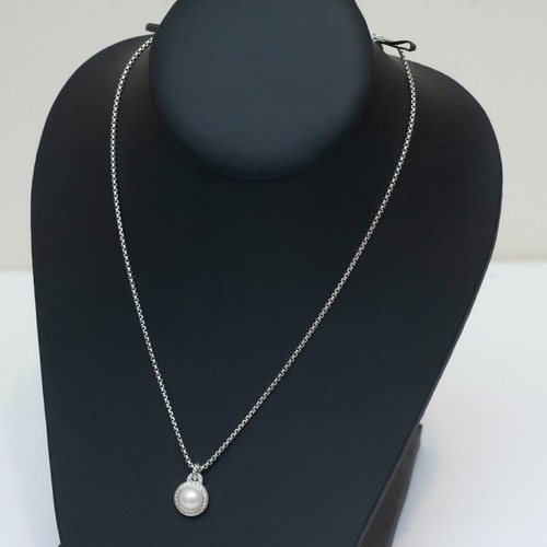 DAVID YURMAN New Ladies 8mm Petite Cerise Pearl Diamond Silver 17" Necklace - Picture 2 of 9