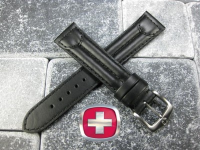 New 19mm Wenger SWISS ARMY MILITARY Leather Strap Black Watch Band 19 mm V