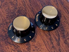 2 Kay Harmony / Black - Gold Top Knobs / Vintage Style / Vol & Tone / 18-Spline
