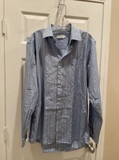 Calvin Klein Mens Sz 16 Gorgeous   Blue Stripe   Great Fabric Dress Shirt