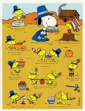 Vintage Hallmark Snoopy Thanksgiving Stickers one sheet 1980's Exc Condition