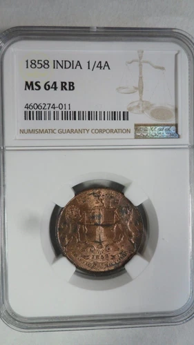 India British East India Company 1/4 Anna, 1858, NGC MS 64 RB