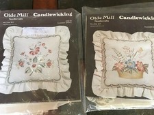 2 Vintage Candlewicking Pillow Kits Olde Mill FLOWER SPRAY  FLOWER BASKET