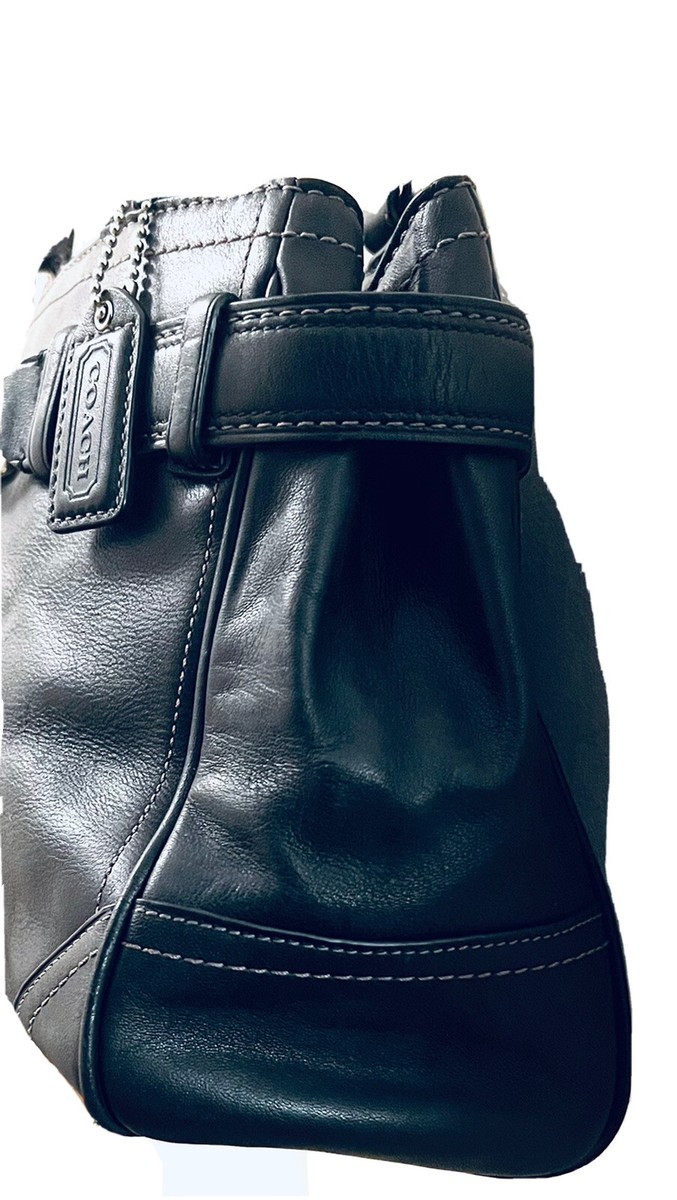 COACH HAMPTON SATCHEL TOTE HANDBAG BLACK LEATHER #F11199