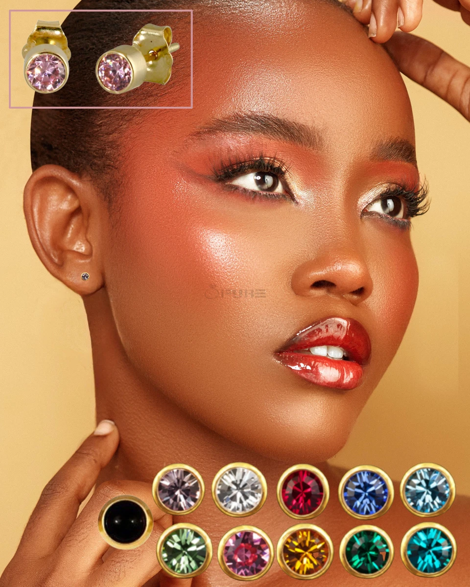 Piercing Diamond Gold Plated 4MM Studs Earrings Women Men Kids