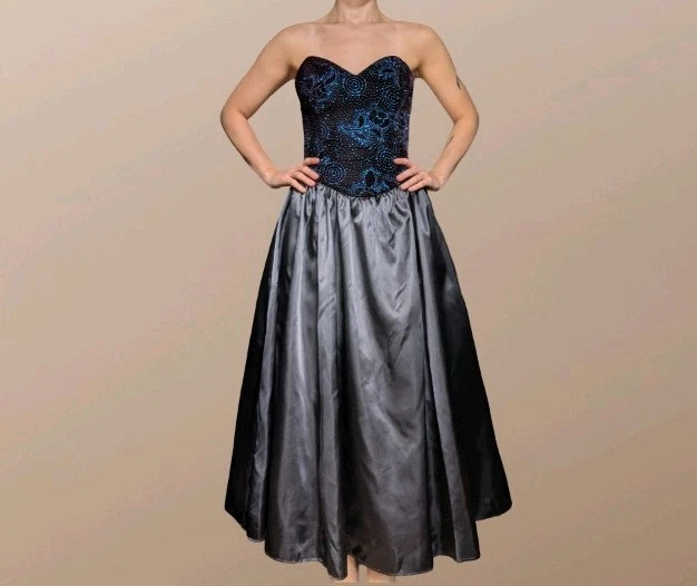 VTG Gunne Sax Jessica McClintock Corset Beaded Strapless Prom Gown  Size 4 - Image 2 of 4