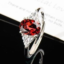 Oval Cut Red/Green/Blue Stone Silver Plated Solitaire Adjustable Engagement Ring