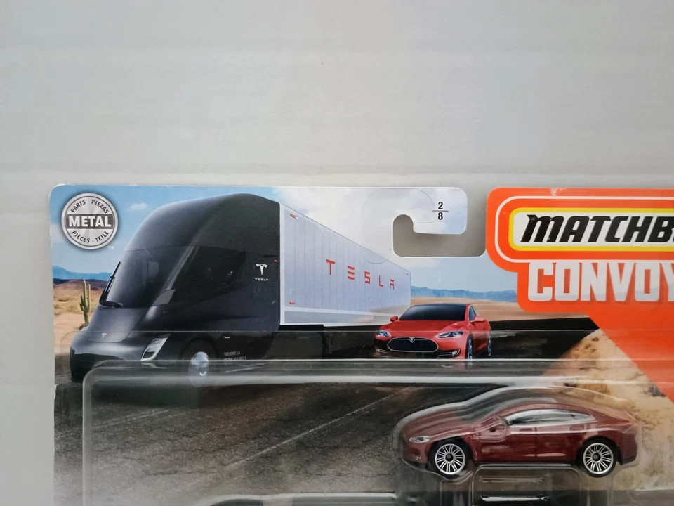 火柴盒 CONVOYS - 特斯拉半盒拖车带 2020 特斯拉公路车 - 很好 — 第 3/4 张图片