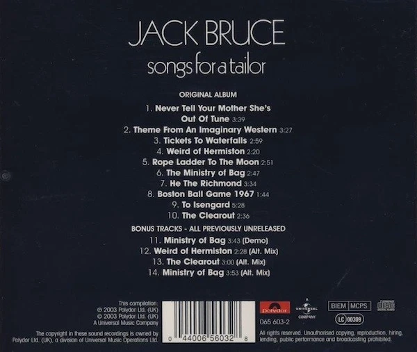 CD  Jack Bruce/Songs For A Tailor / 1969/ Remaster Edition & Bonus tracks 2003 - Bild 3 von 3